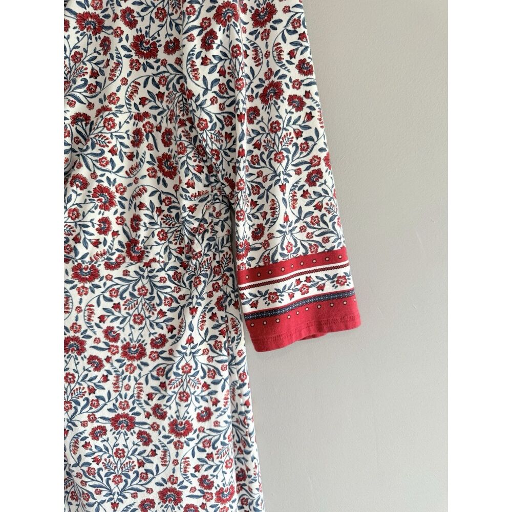Lands End Floral Knit Dress V Neck Fit Flare Midi Cottage Stretch Red Navy Large - Picture 5 of 16